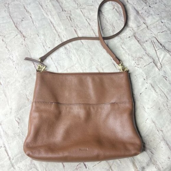 Fossil Women’s Brown Leather Satchel Shoulder Handbag Soft Flexible Pebble - Picture 3 of 4
